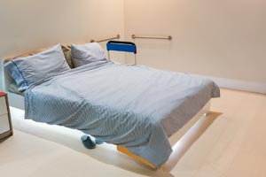 Beds can have a hoist or an overhanging bar, adjustable height and a deep mattress to ensure ease of access and comfort.